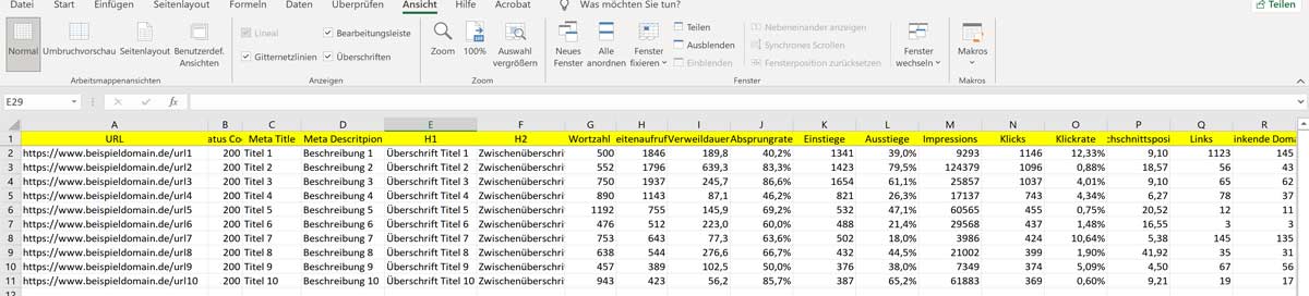 Datenreihe beim Content-Auditi