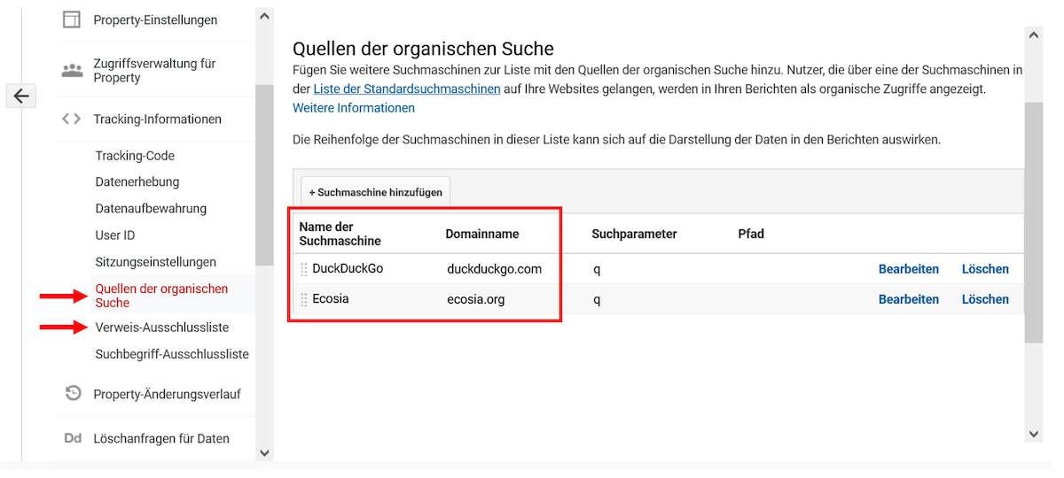 Einstellungen Traffic Informationen bei Google Analytics