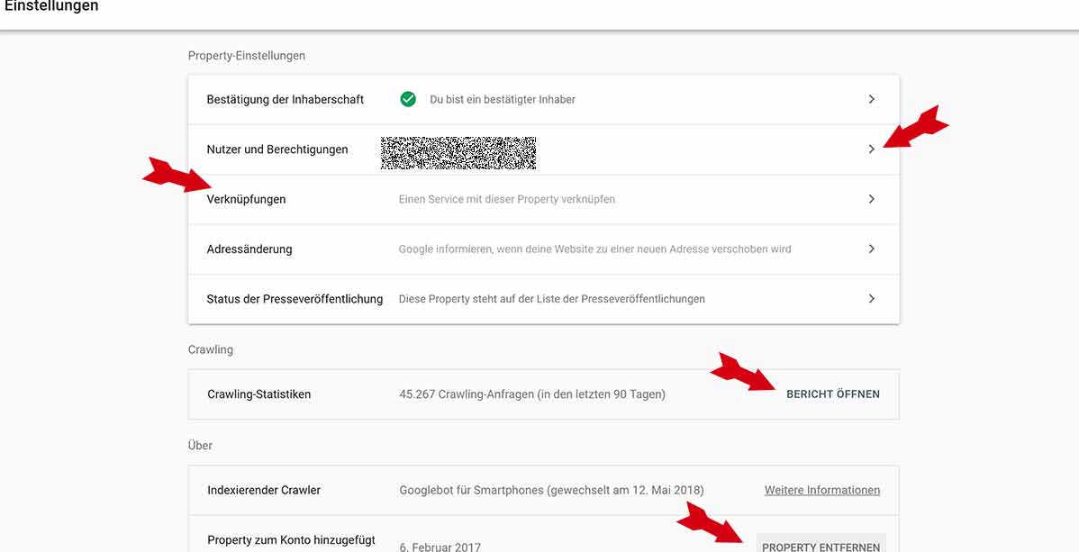 Einstellungen in der Google Search Console