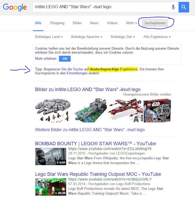 Google Advanced Search Operators: Lego Star® Wars suchen