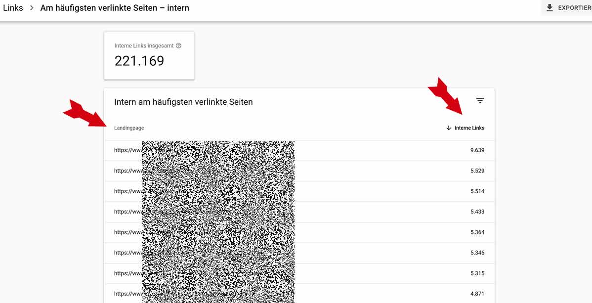 Links intern in der Google Search Console