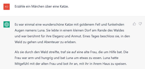 Screenshot Chat-Bot mit ChatGPT