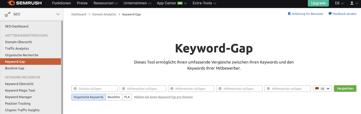 Keyword-Gap-Analyse via Semrush